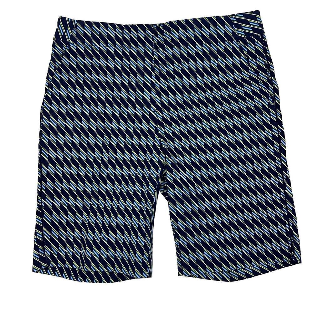 EPNY Golf Tricolor Dash Diagonal Shorts Inky Blue Multi Fitted Stretch Size M